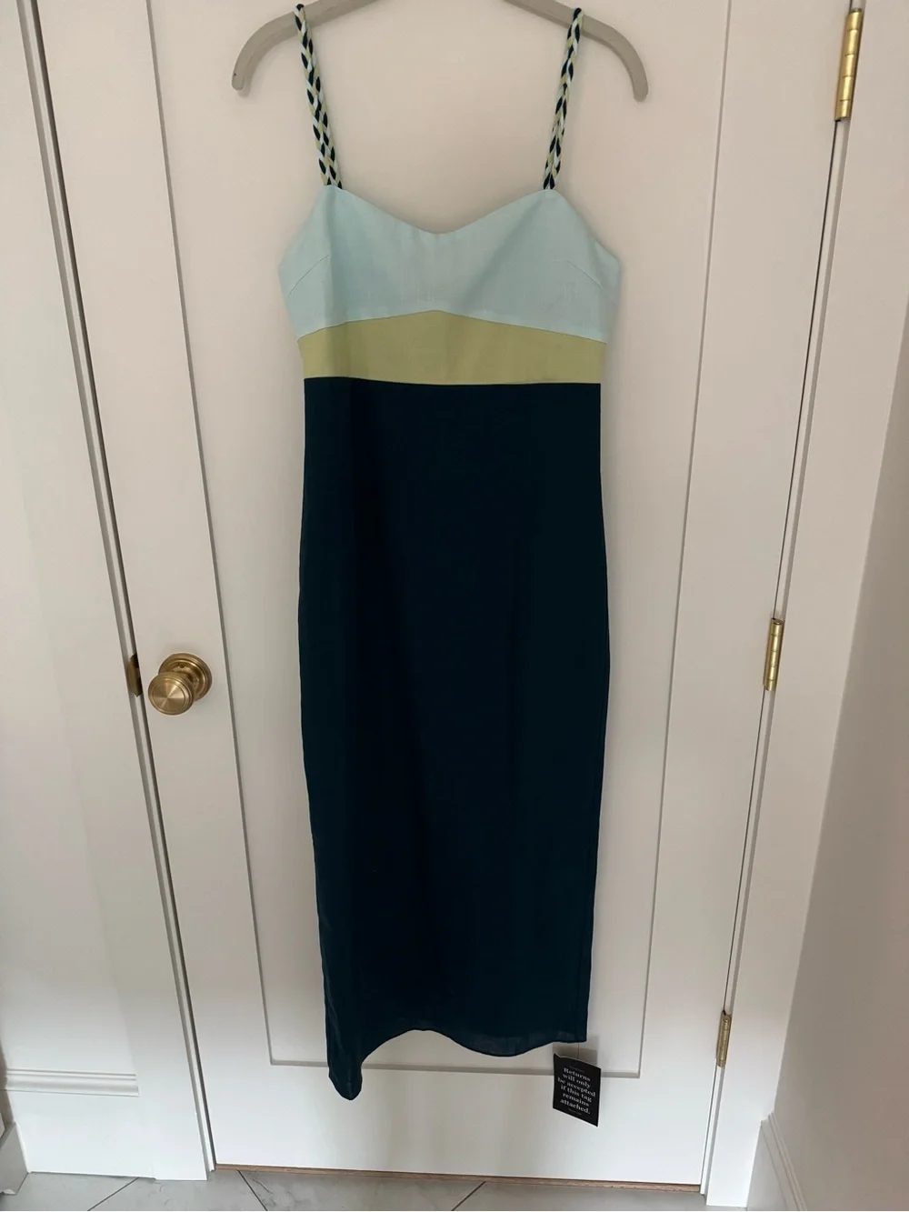 Colorblock Midi Slip Dress in Light Blue, Olive & Teal - Picture 1 of 5